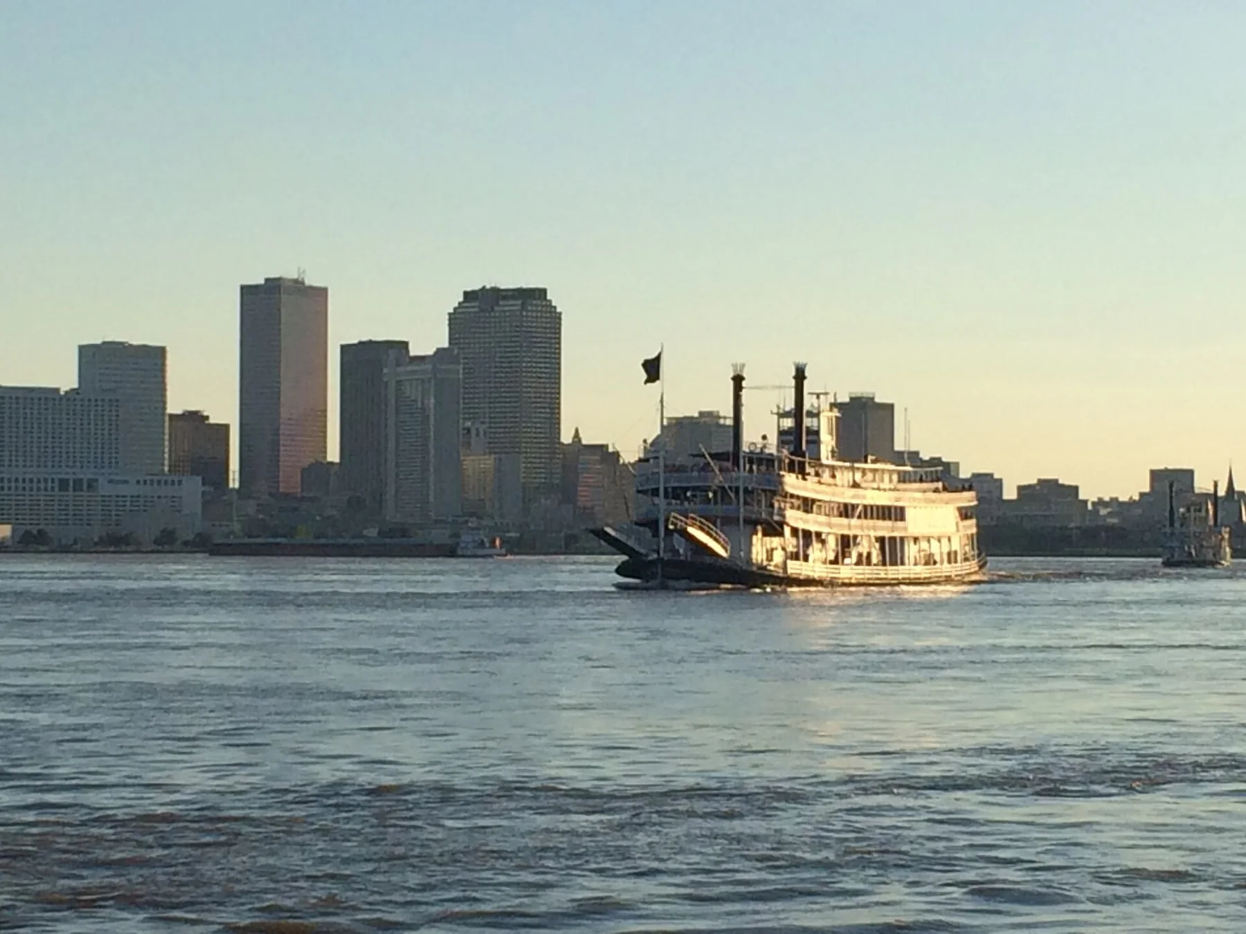 A Mississippi River paddle boat and the New Orleans skyline